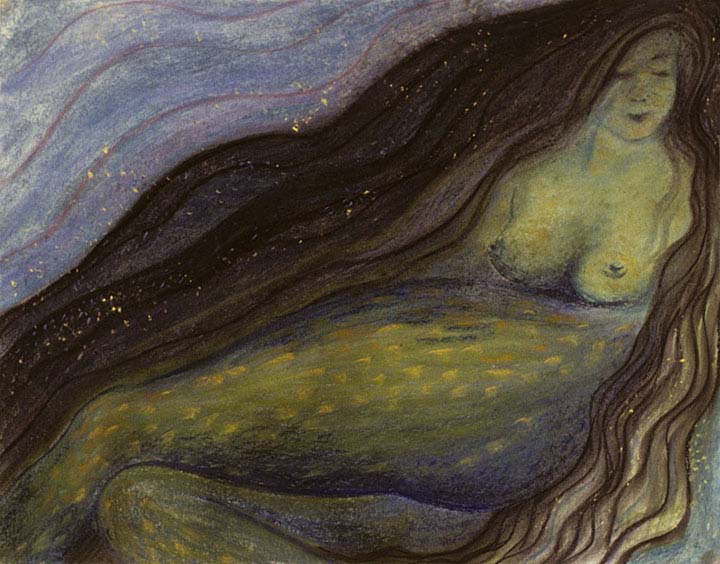 Mermaid pastel drawing by Zoras Garden Lore Stephan