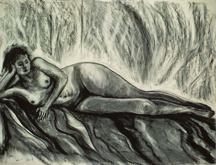 Odalesque charcoal drawing by Zoras Garden Lore Stephan