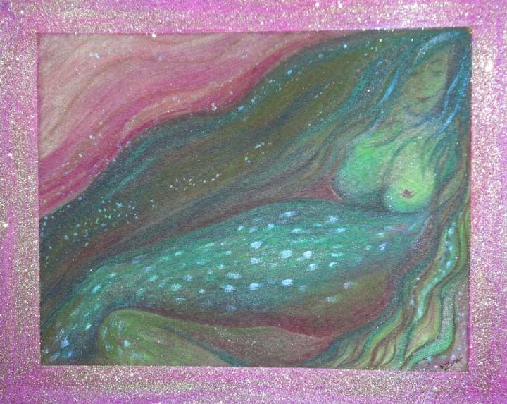 Mermaid painted giclee on fabric by Zoras Garden Lore Stephan