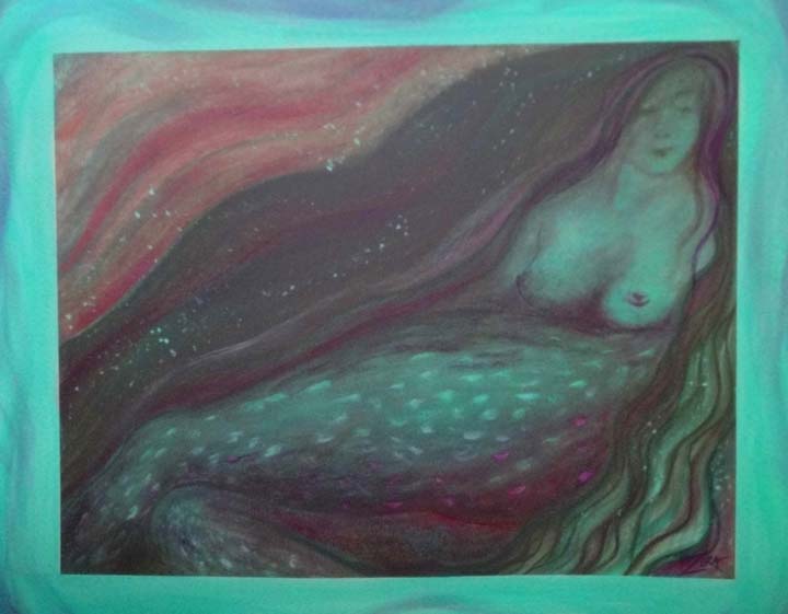 Mermaid painted giclee on canvas by Zoras Garden Lore Stephan